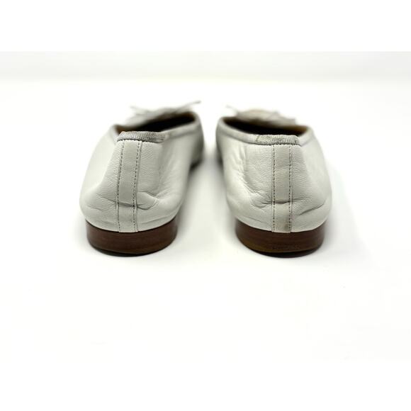 Chanel CC Cap Toe Ballet Flats Classic Kidskin Leather Cream Gold Bow EU 37.5 - Picture 10 of 15